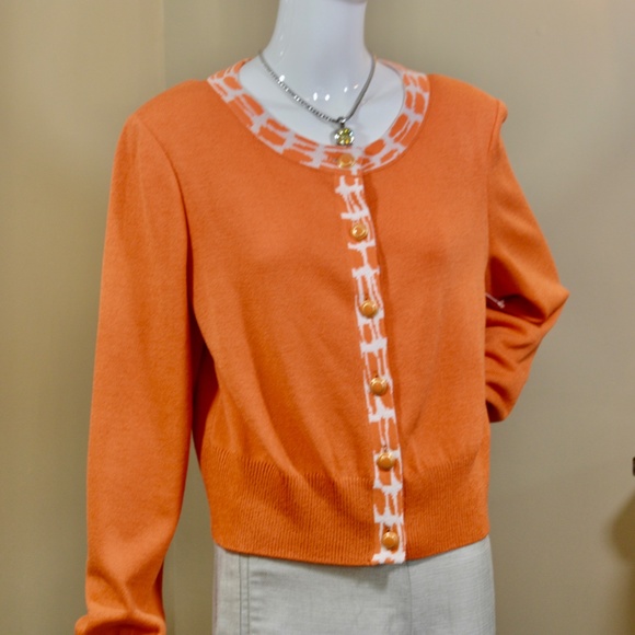 🆕🏷️  St. John Collection Santana Knit Orange  Cropped Cardigan - Picture 12 of 12
